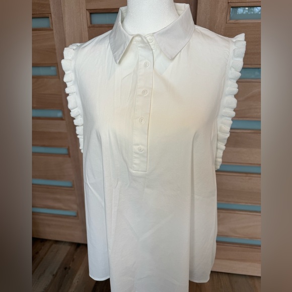 DR2 White Collared Sleeveless Blouse - Size M - Picture 2 of 9